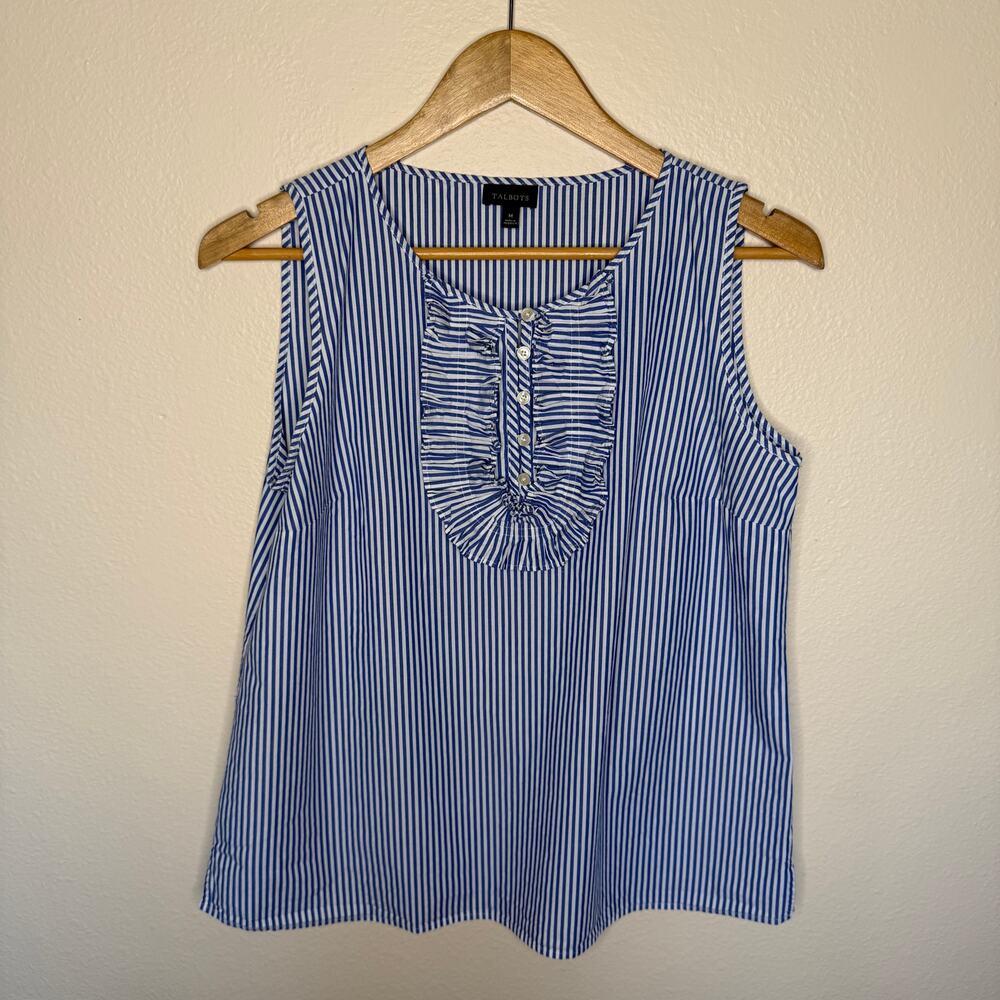 Talbots 100% Cotton Blue White Stripe Sleeveless Top Medium